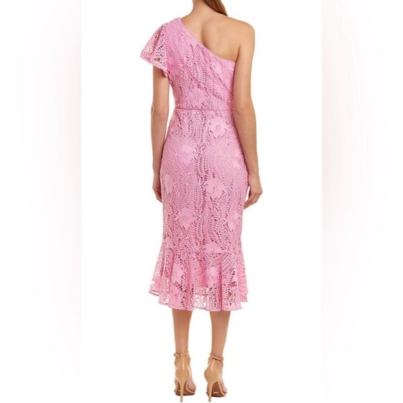 Shoshanna Pink Lace Fit n Flare Midi Dress Size 12 Cocktail Party Designer $550 - Picture 2 of 6